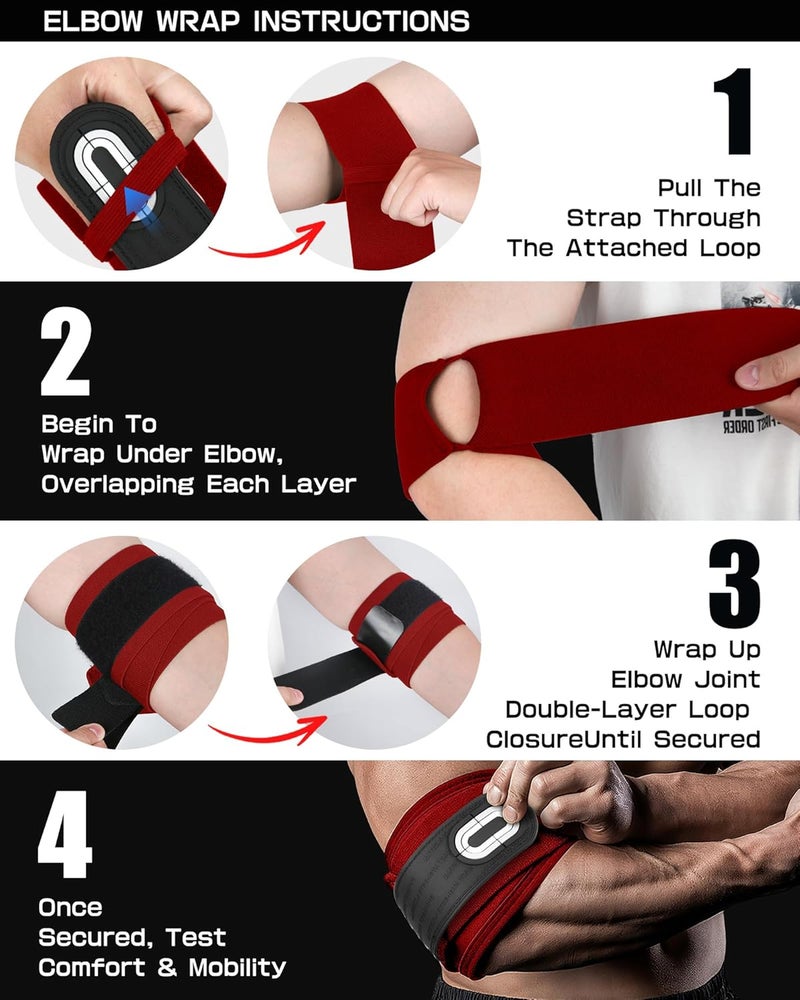 Jaffick Elbow Wraps for Weightlifting (1 Pair) - Double-Layer Reinforced 40'' Elastic Elbow Brace Compression Strap & Gym Joint Support Brace - for Bench Press, Powerlifting, and Pressing - Image 3
